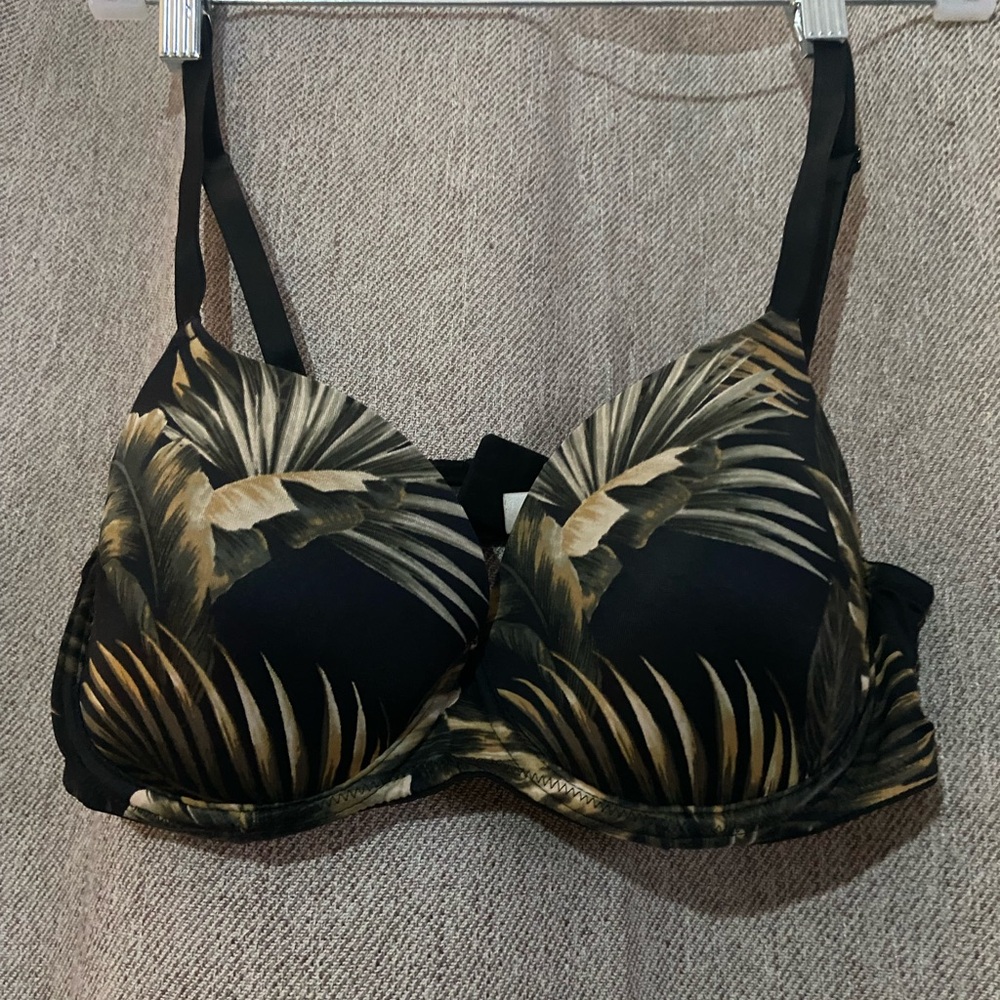 PINK Victoria's Secret Black Underwire Bra with Olive Tropical Print
